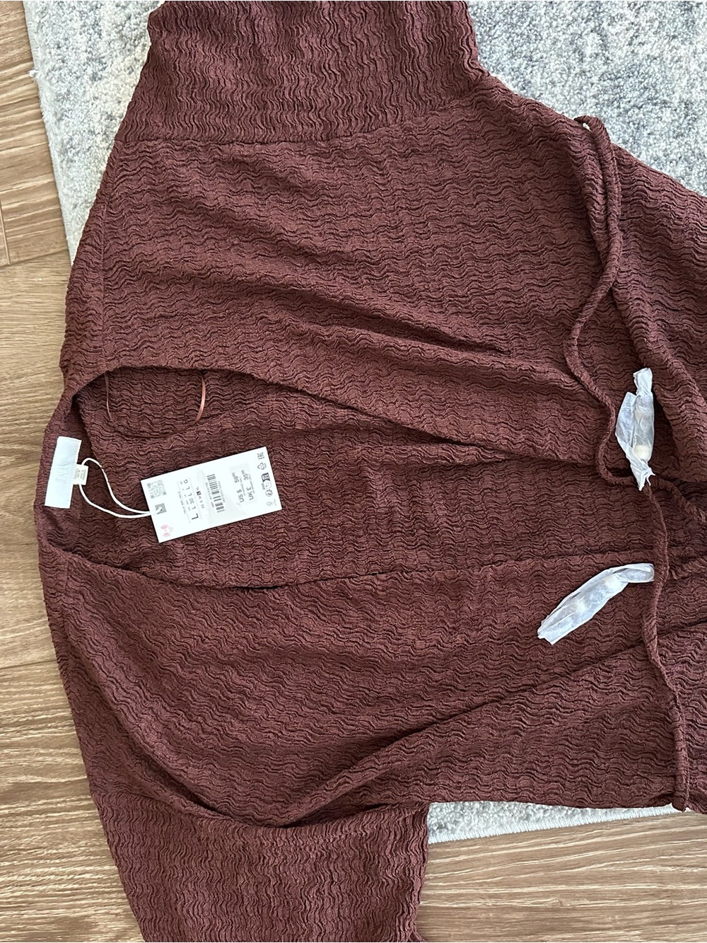 Brown Textured Wrap Top with Tie Waist - Picture 2 of 2